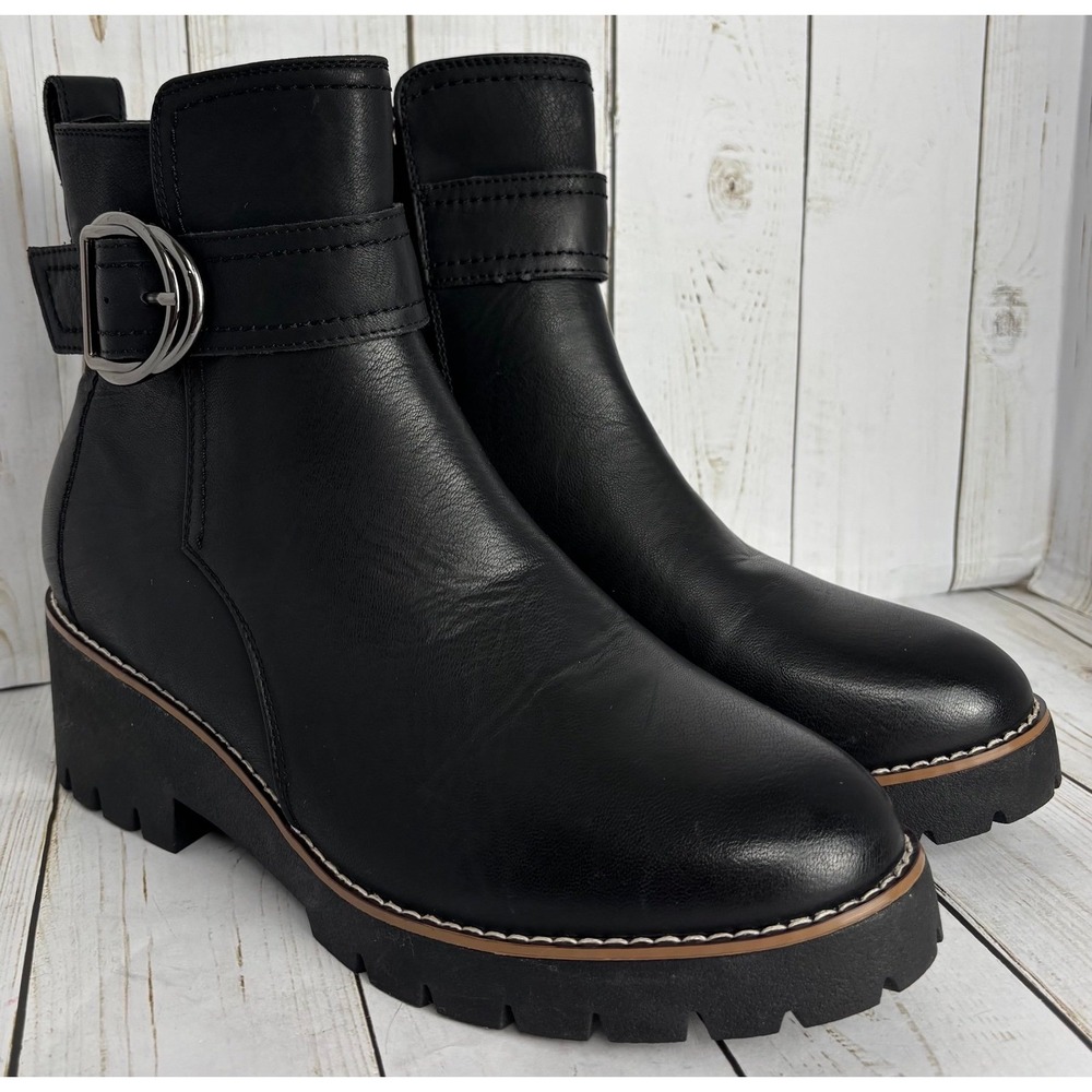 Blondo Dagger Boots 11M Waterproof Ankle Bootie Black Leather Block Heel